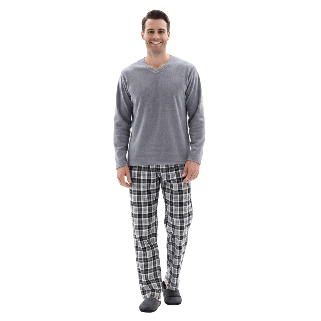Men's Grey Fleece Pyjama Set