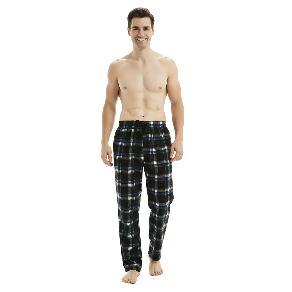Men's Comfortable Fleece Lounge Pants – Blue Black Pyjama Bottoms for Ultimate Relaxation