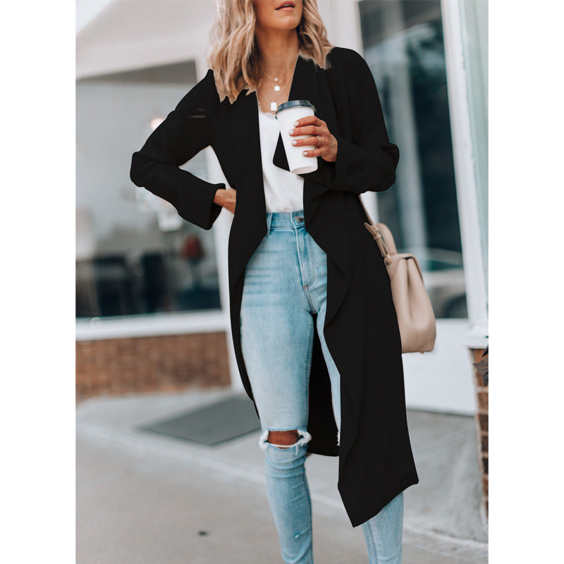 Fall Winter Fashion Solid Color Mid-length Trench Coat