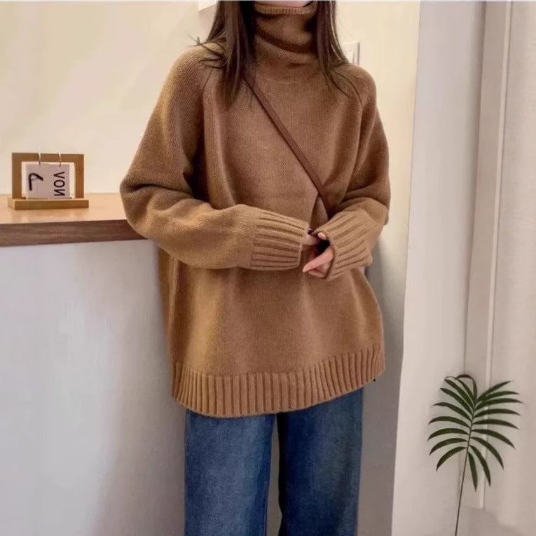 Women's Turtleneck Sweater Loose Thick Curling Pile Collar Idle Style