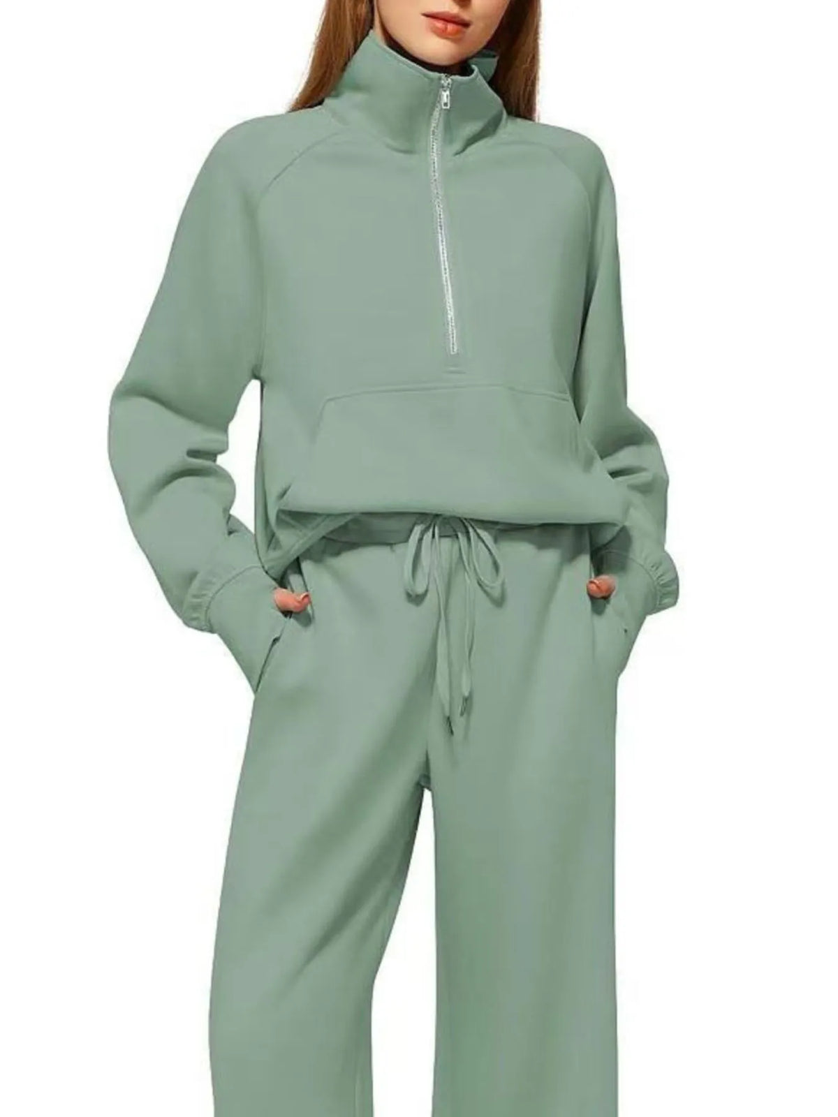 Half Zip Long Sleeve Top and Pants Set