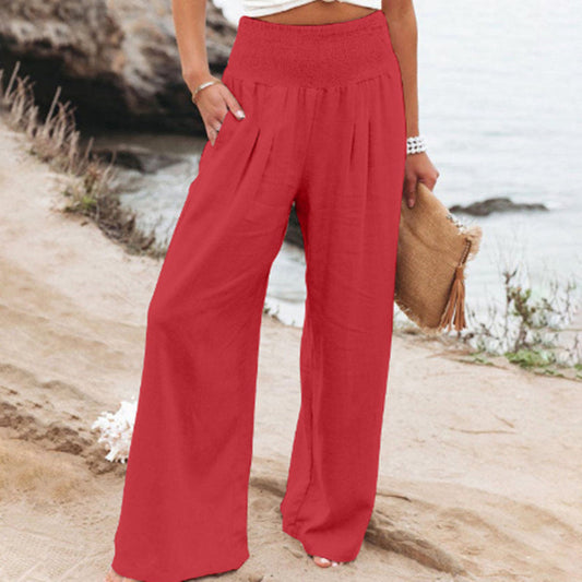 Women's Pants Casual Wide Leg Cotton Linen Loose Trousers