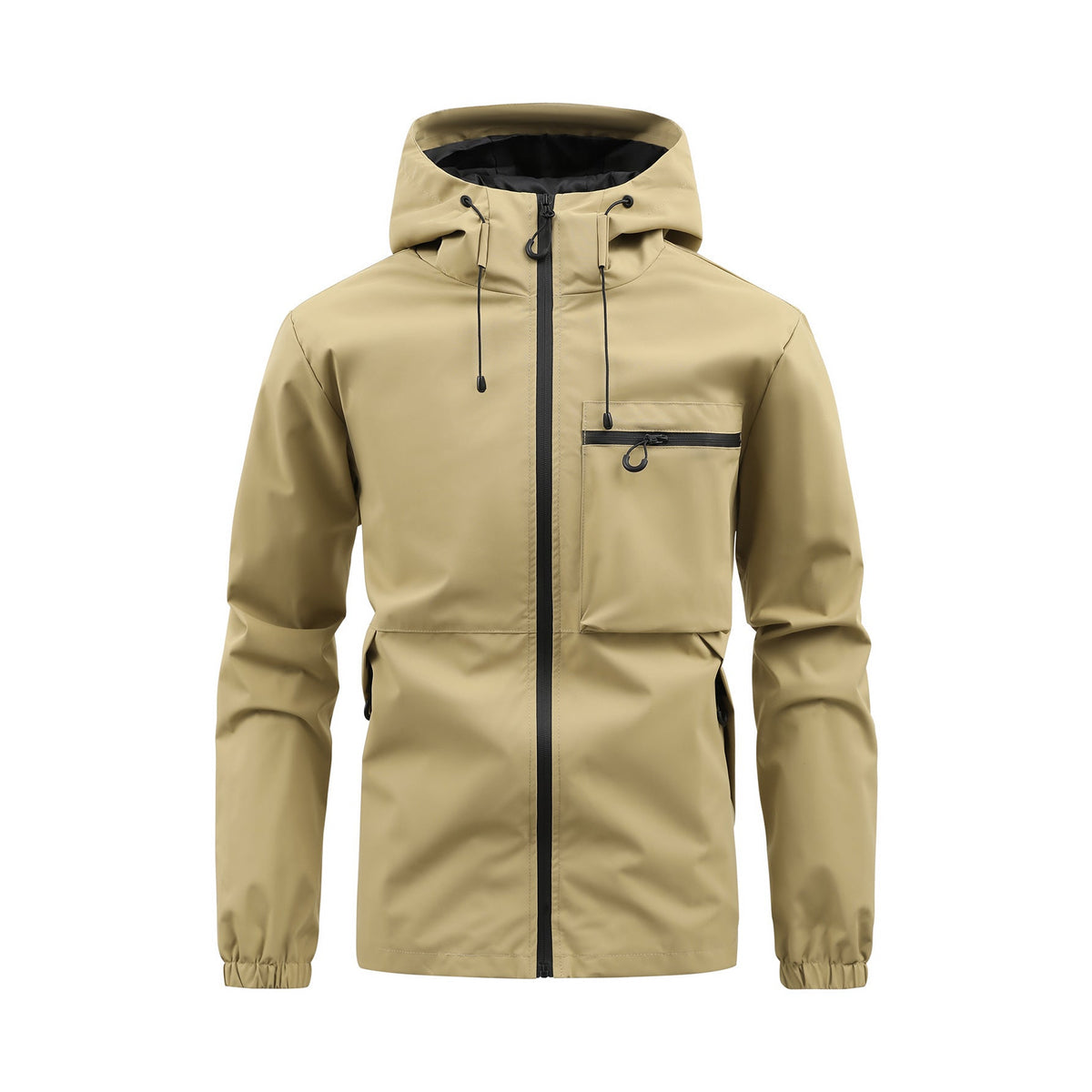 Men’s Fashion Casual Hooded Outdoor Coat – Solid Colour Multi-Pocket Workwear Jacket