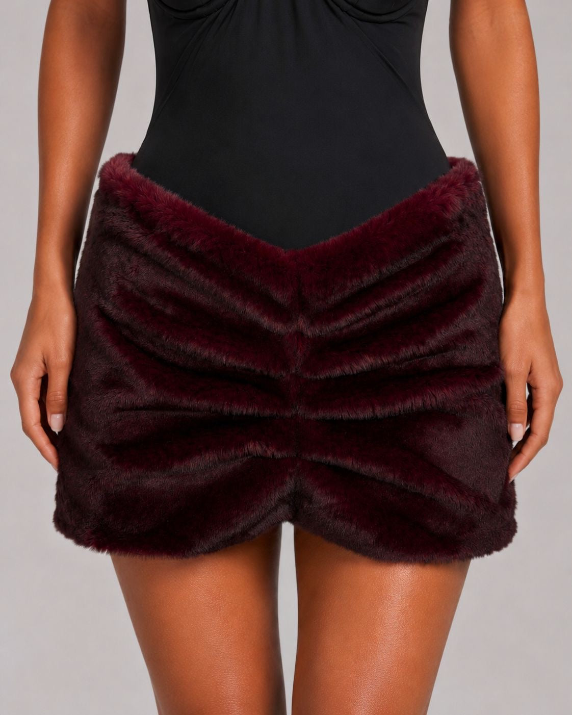 Faux Fur Ruched Mini Skirt