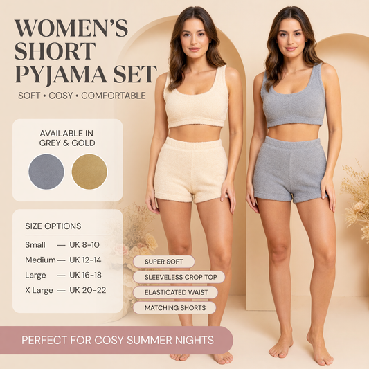 Women's Teddy Fleece Crop Top & Shorts Pyjamas | Elvoro