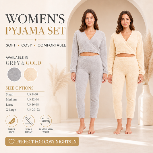 Daisy Dreamer Women's Teddy Fleece Loungewear Set With Long Sleeve Wrap Top And Stretch