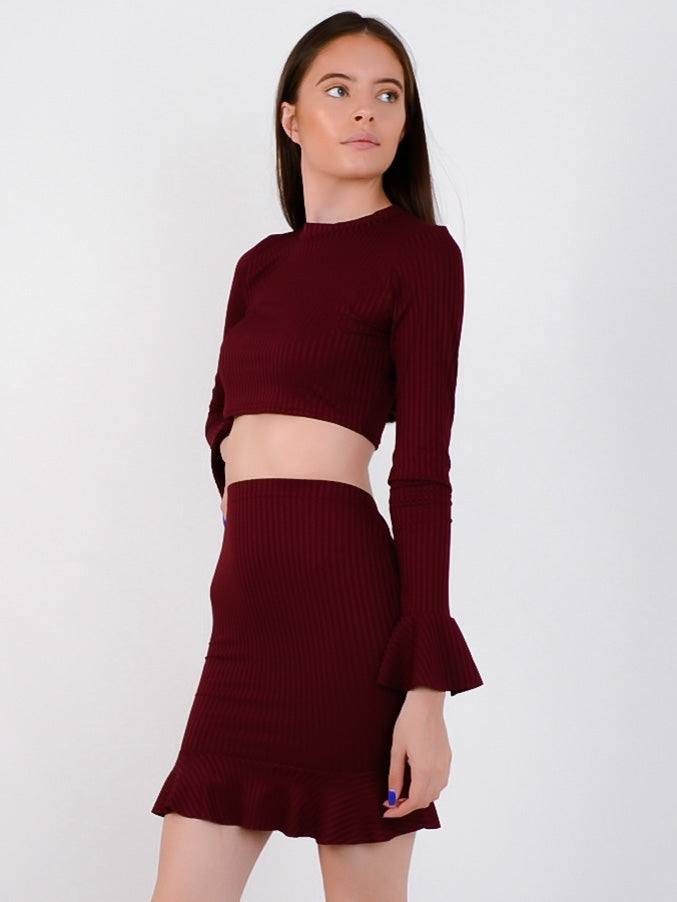 Ribbed Crop Top & Frill Skirt Co-ord