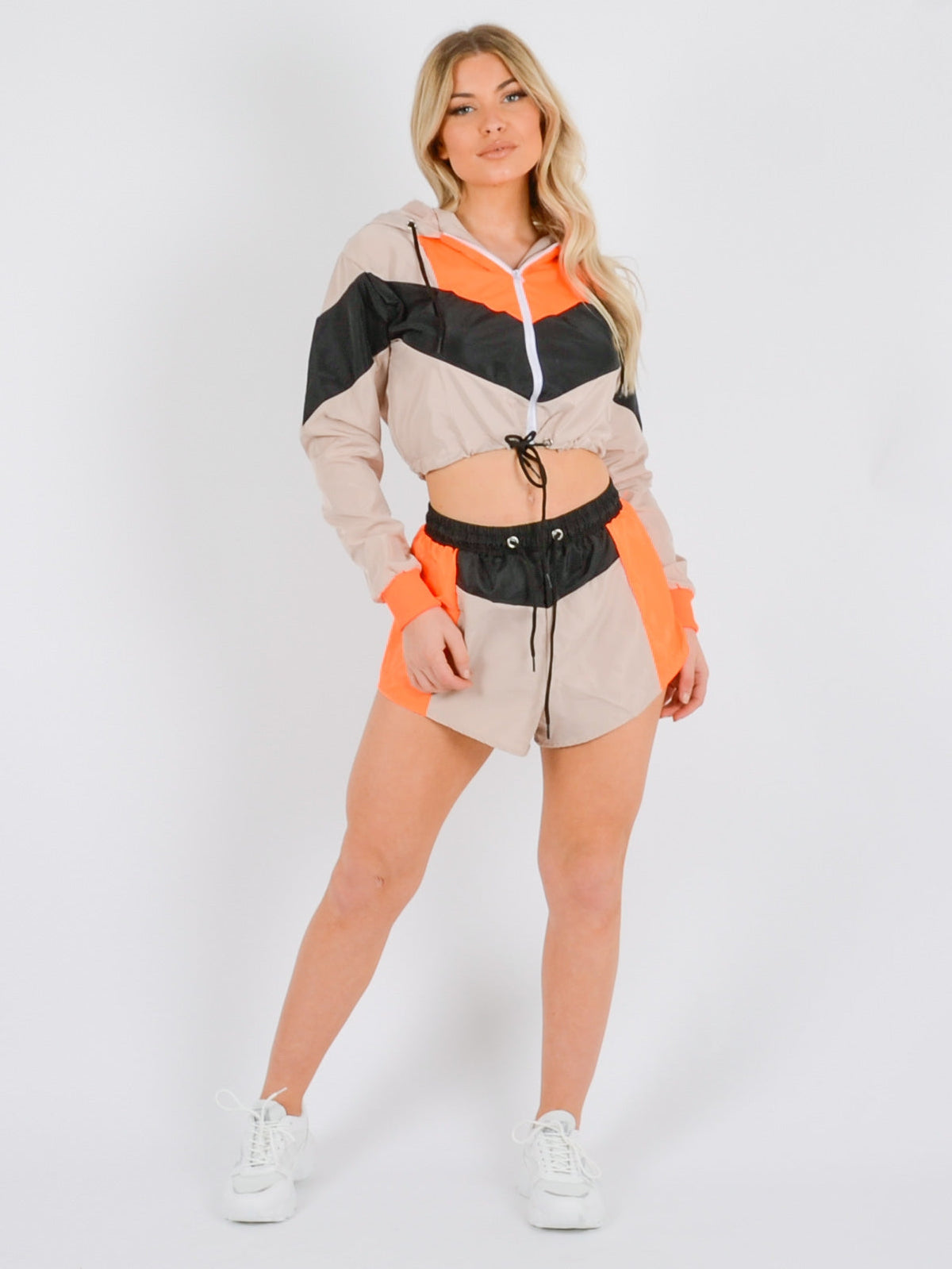 Colour Block Cropped Jacket & Shorts Co-ord