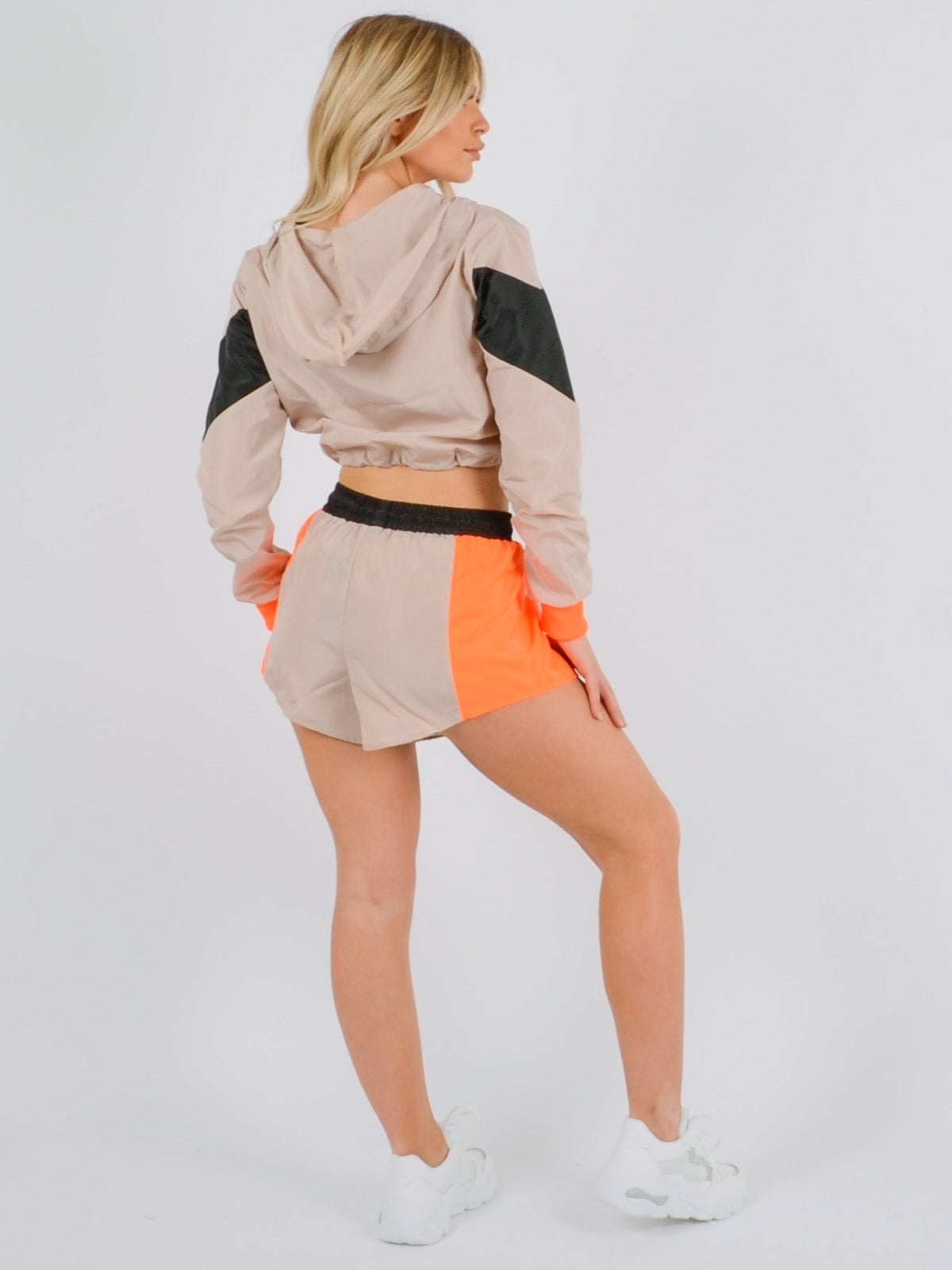 Colour Block Cropped Jacket & Shorts Co-ord