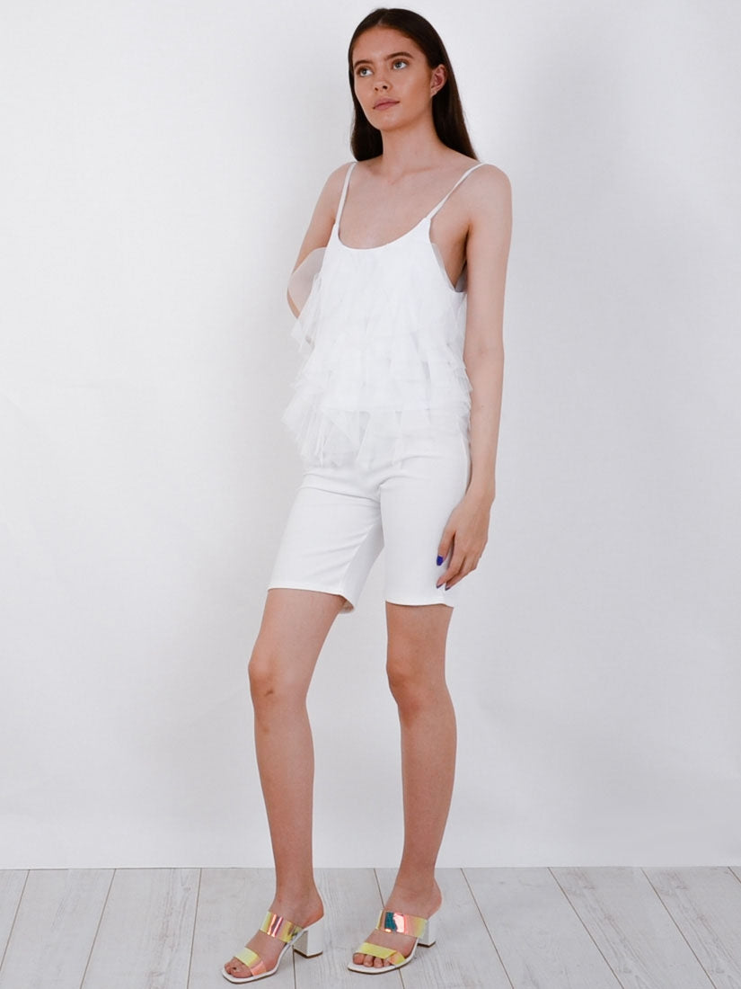 Frill Mesh Trim Cami Top