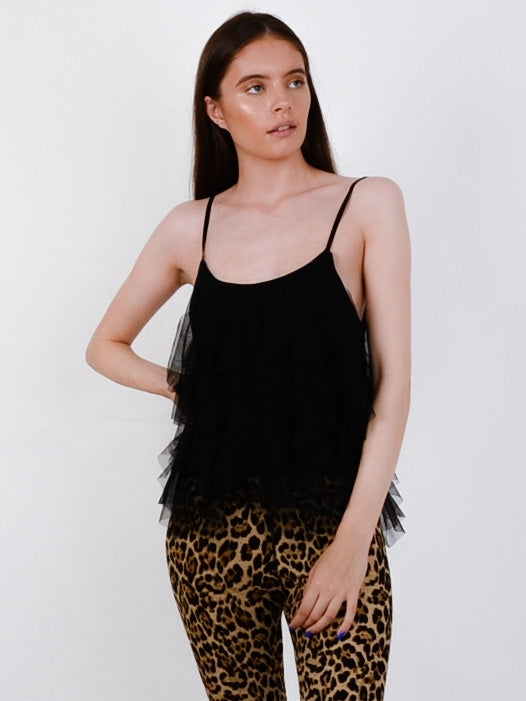 Frill Mesh Trim Cami Top