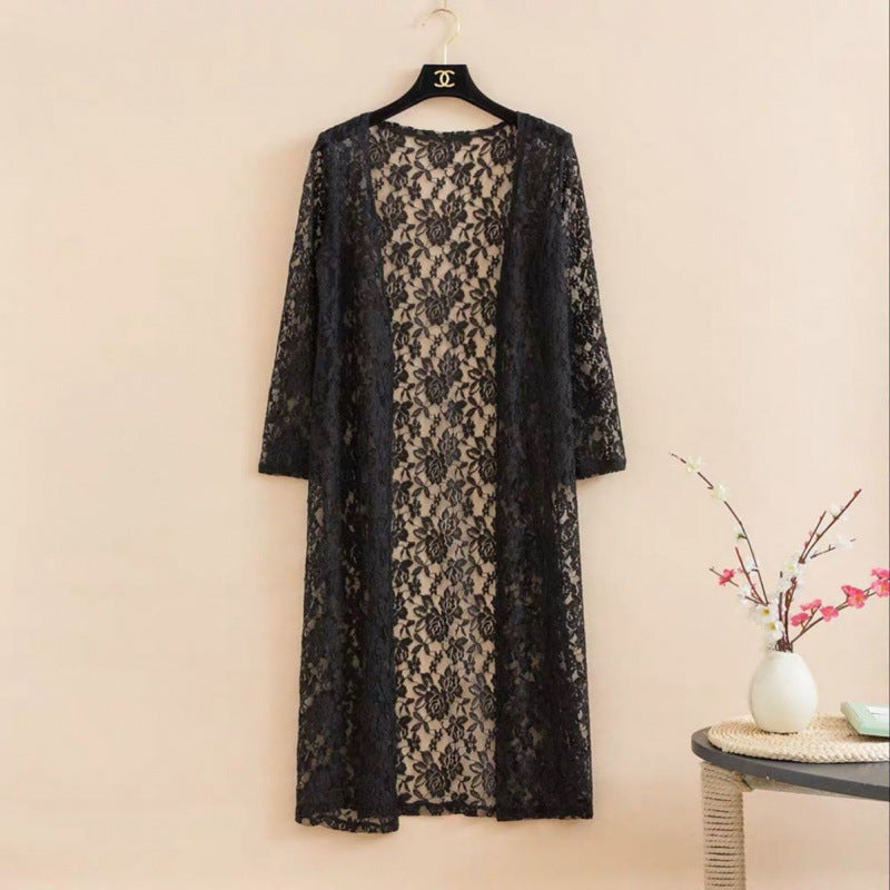 Lace Trench Coat Long Sleeve Shawl Mid-length Plus Size