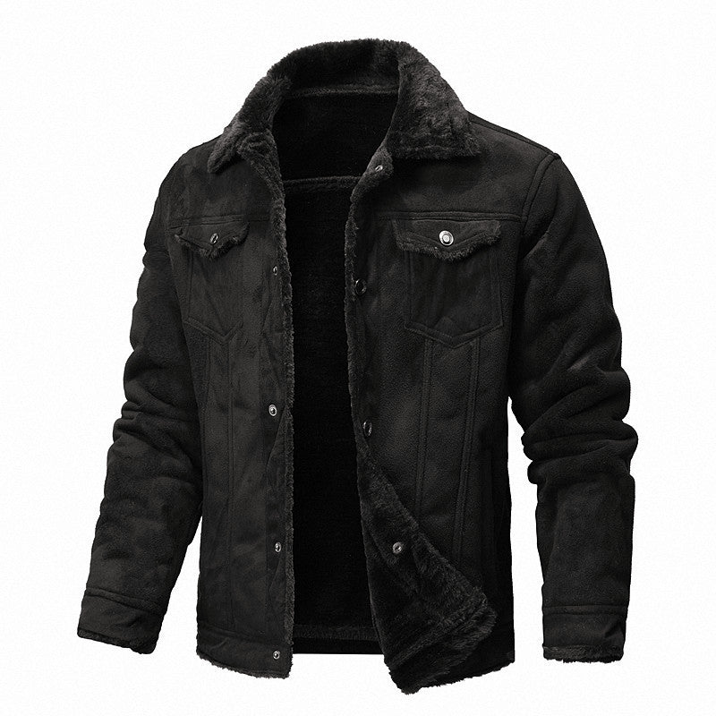 Men’s Autumn & Winter Fur-Lapel Slim Fit Coat – Warm Korean-Style Jacket