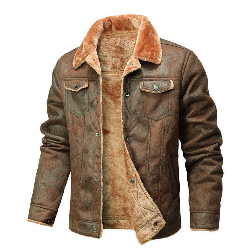 Men’s Autumn & Winter Fur-Lapel Slim Fit Coat – Warm Korean-Style Jacket