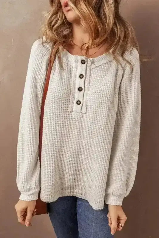 Waffle Knit Loose Fit Casual Top Women UK