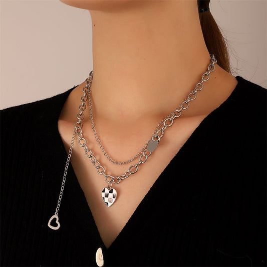 Black White Checkered Pendant Necklace