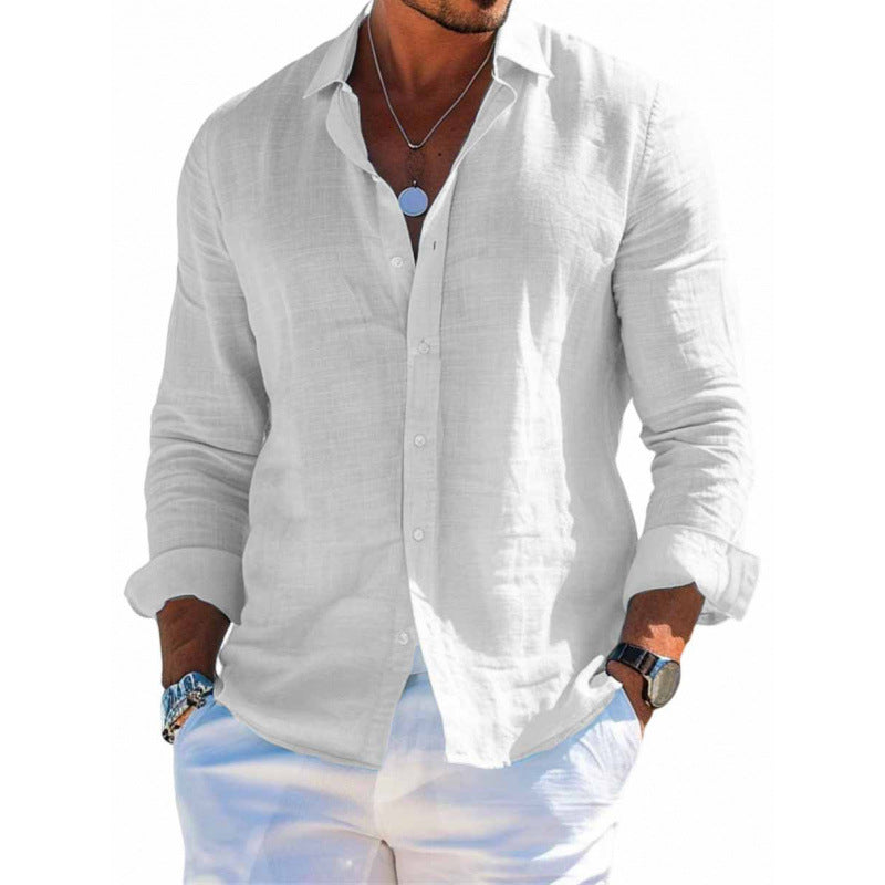Men's Long Sleeve Shirt Casual Loose Lapel Button Top Solid Color Plus Size Blouse Clothing