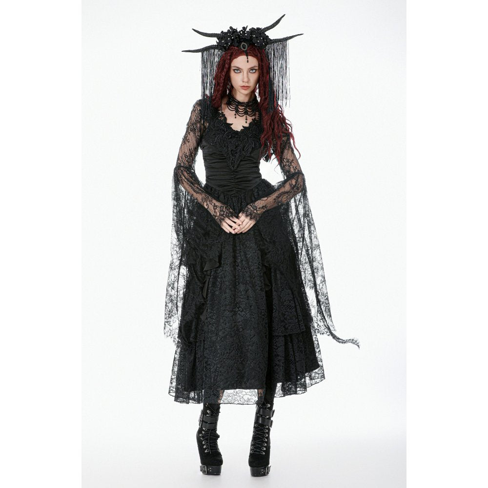 Dark in Love Gothic Deep-V Lace Bell Sleeve Cape