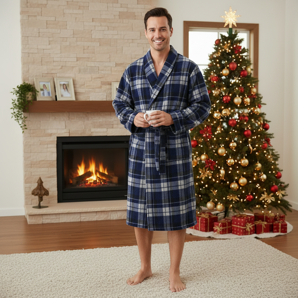 Men's Check Fleece Dressing Gown