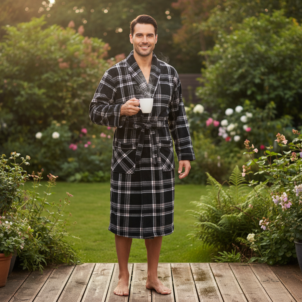 Men's Check Fleece Dressing Gown