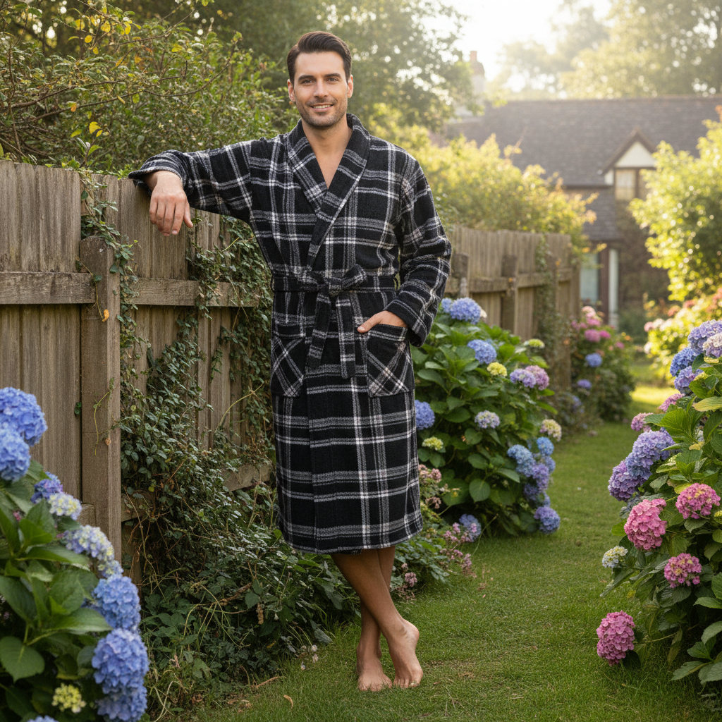 Men's Check Fleece Dressing Gown