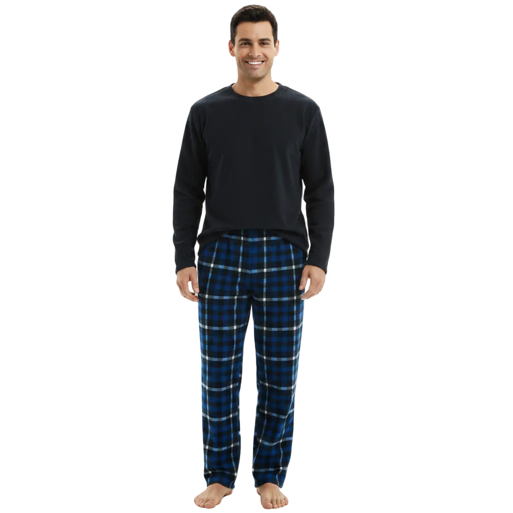 Men's Fleece Pajama Set: Cozy Up in Style with Navy Check Fleece