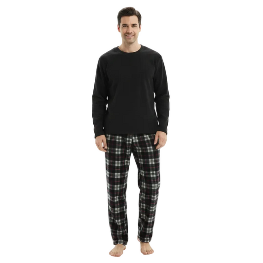 Men's Black Thermal Fleece Pyjama Set