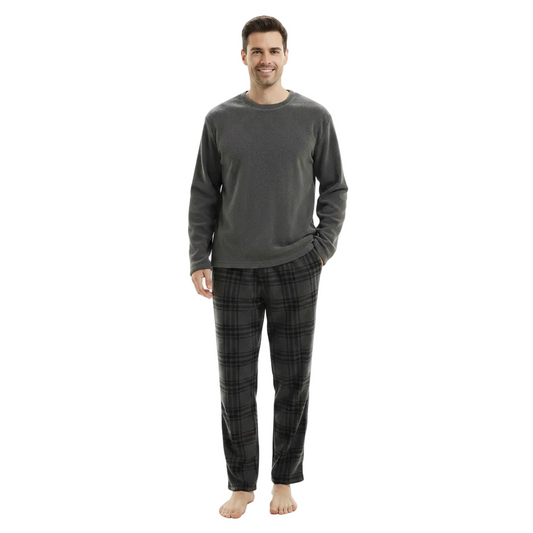 Men's Grey Check Fleece Pyjama Set