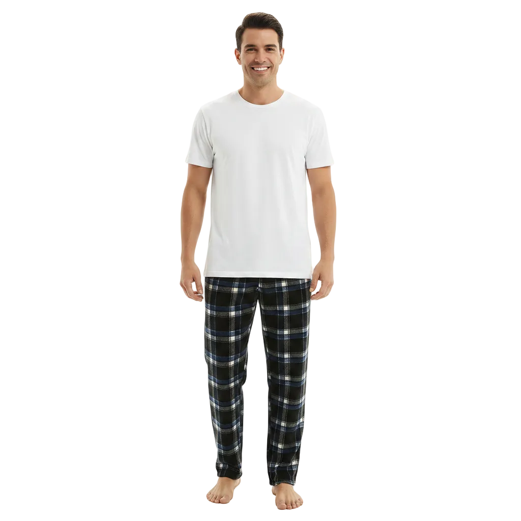Men's Comfortable Fleece Lounge Pants – Blue Black Pyjama Bottoms for Ultimate Relaxation