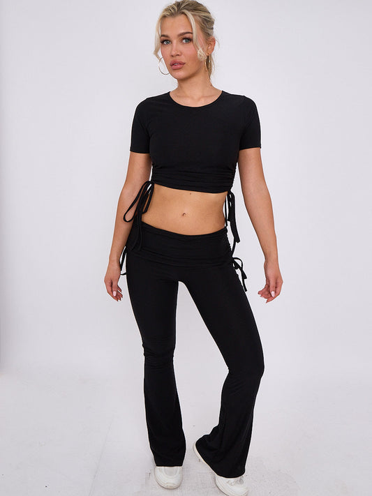 Ruched Crop Top & Fold Over Flared Trouser Co-ord