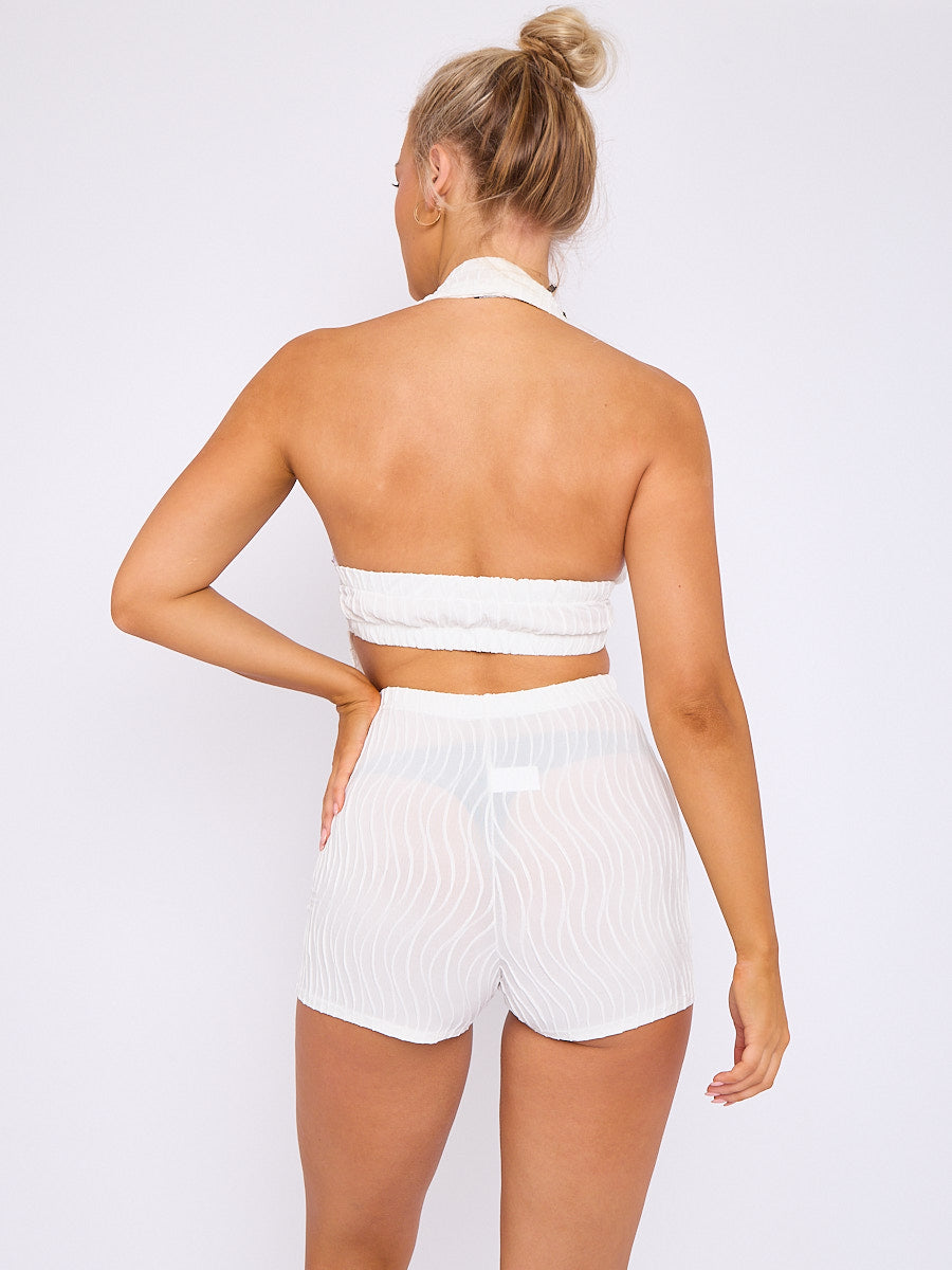 Textured Backless Halter Top & Shorts Co-ord