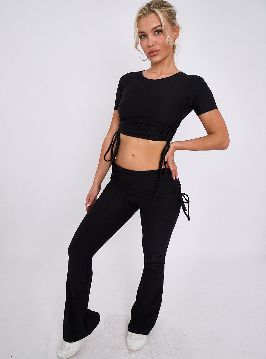 Ruched Crop Top & Fold Over Flared Trouser Co-ord