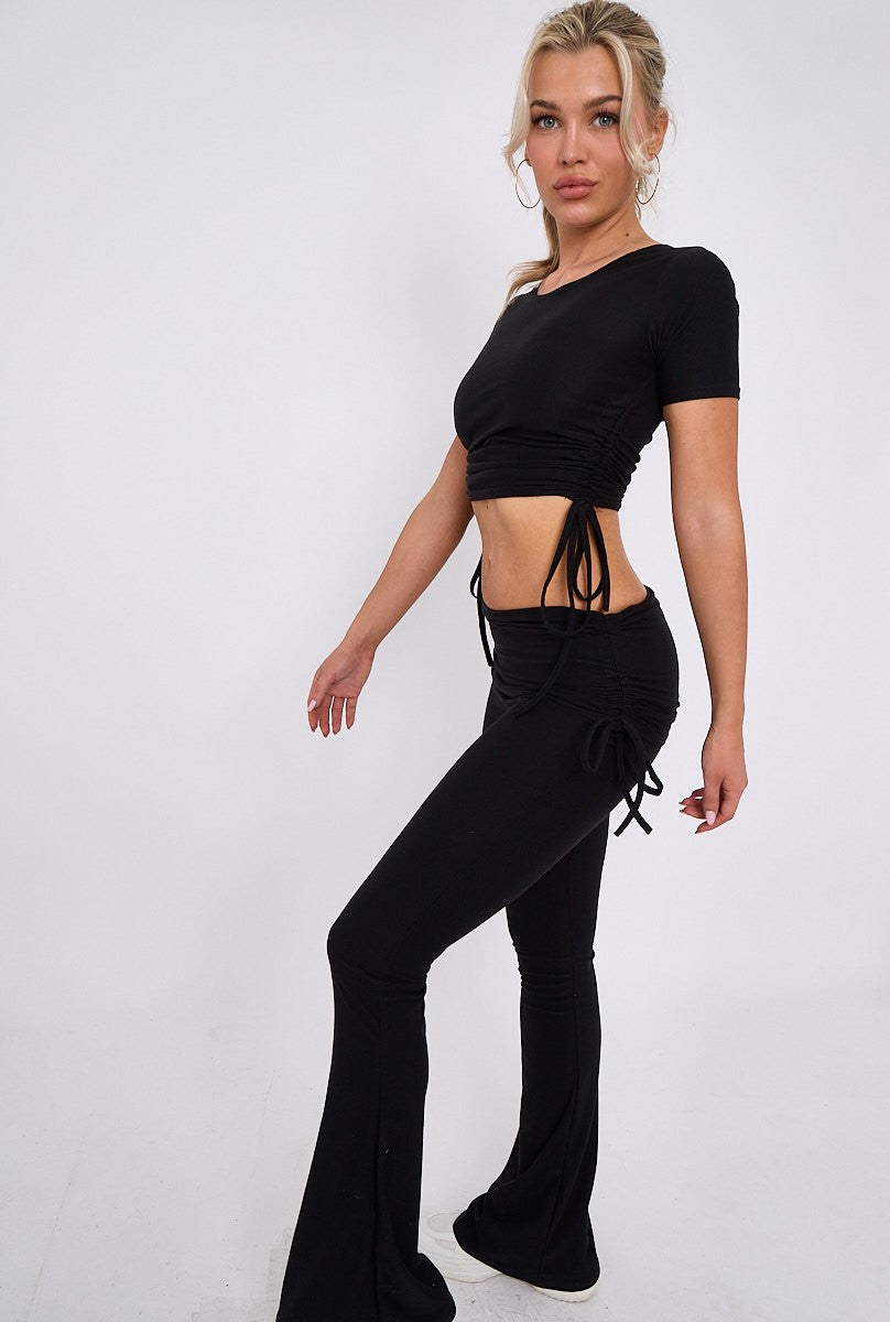 Ruched Crop Top & Fold Over Flared Trouser Co-ord