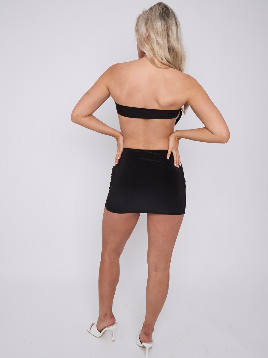 Diamante Buckle Bandeau Crop Top & Mini Skirt Co-ord