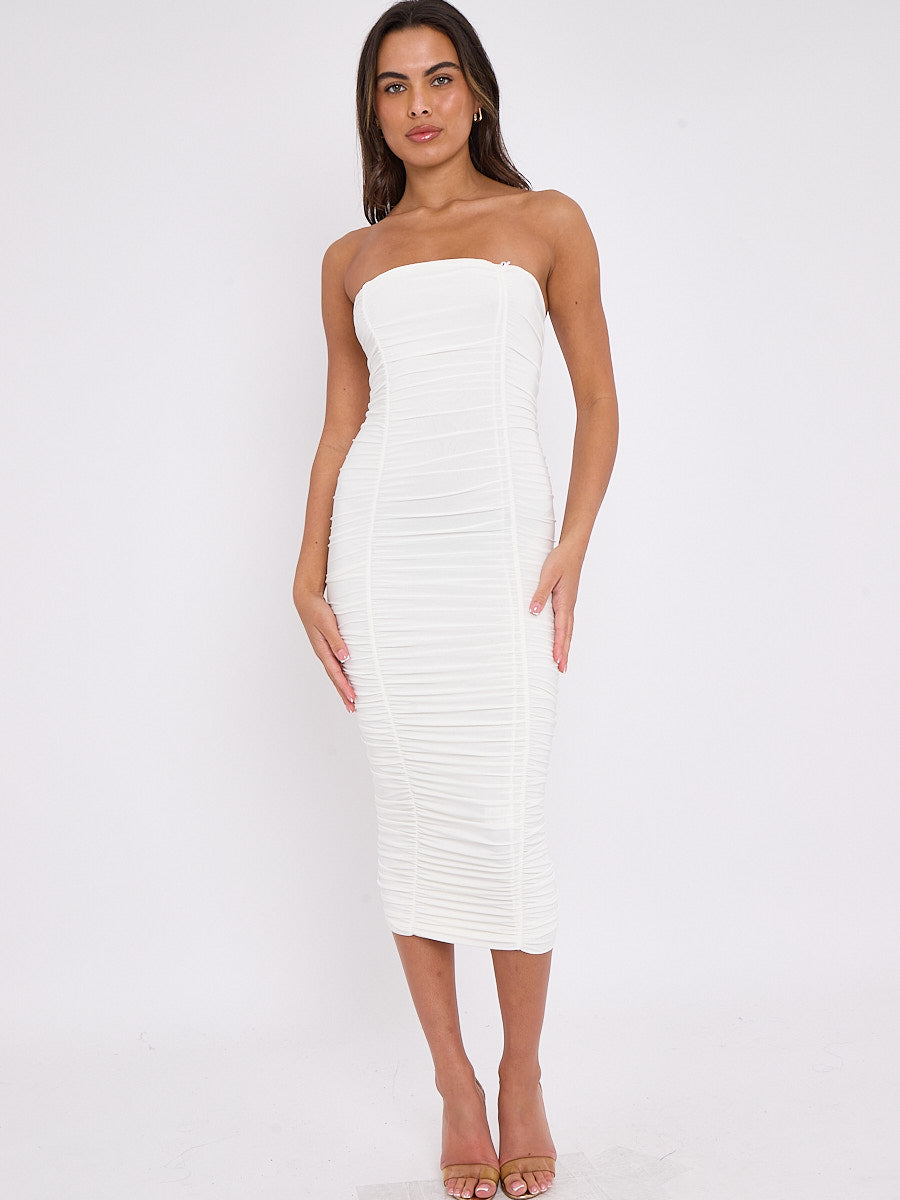 Slinky Ruched Bandeau Bodycon Dress