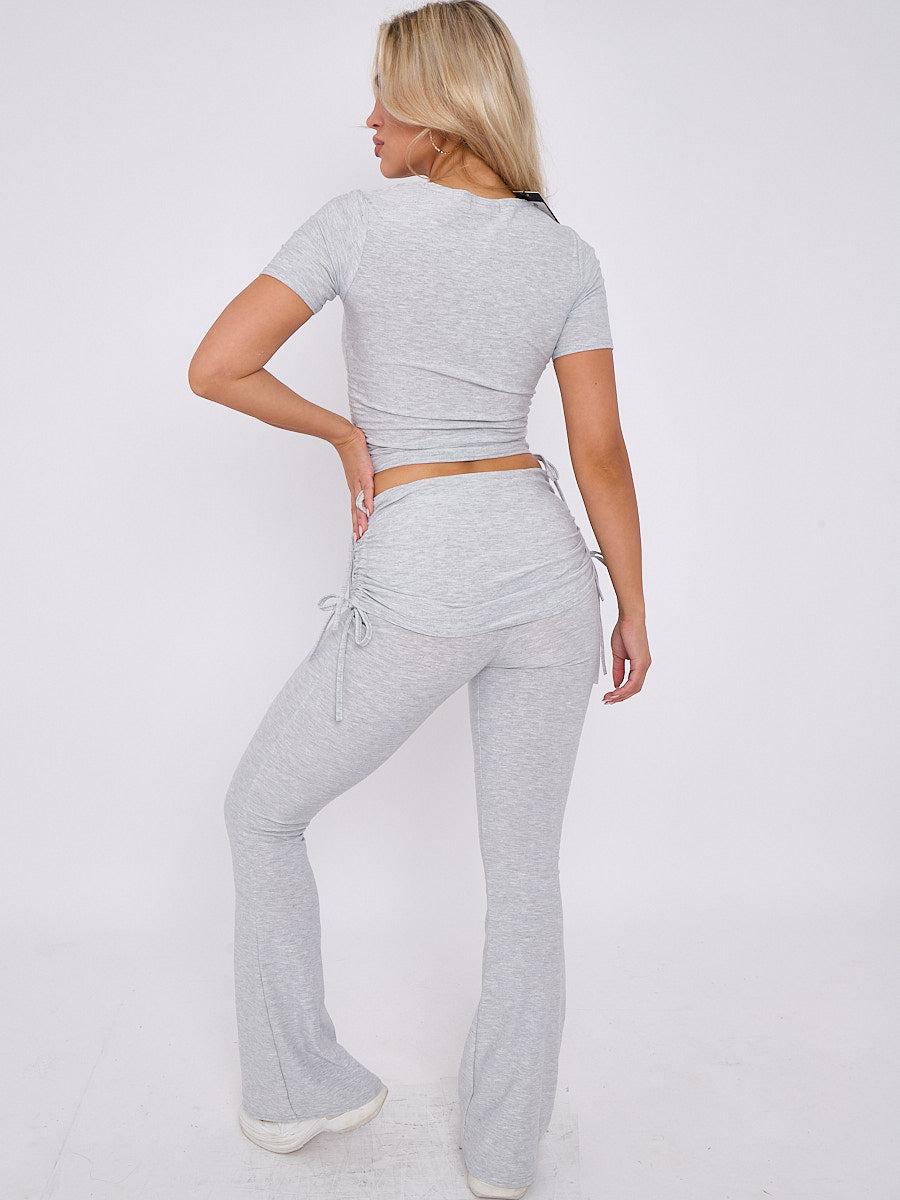 Ruched Crop Top & Fold Over Flared Trouser Co-ord