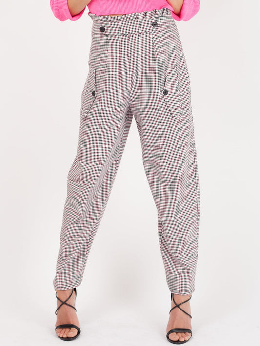 Gingham Check Paper Bag Waist Trousers
