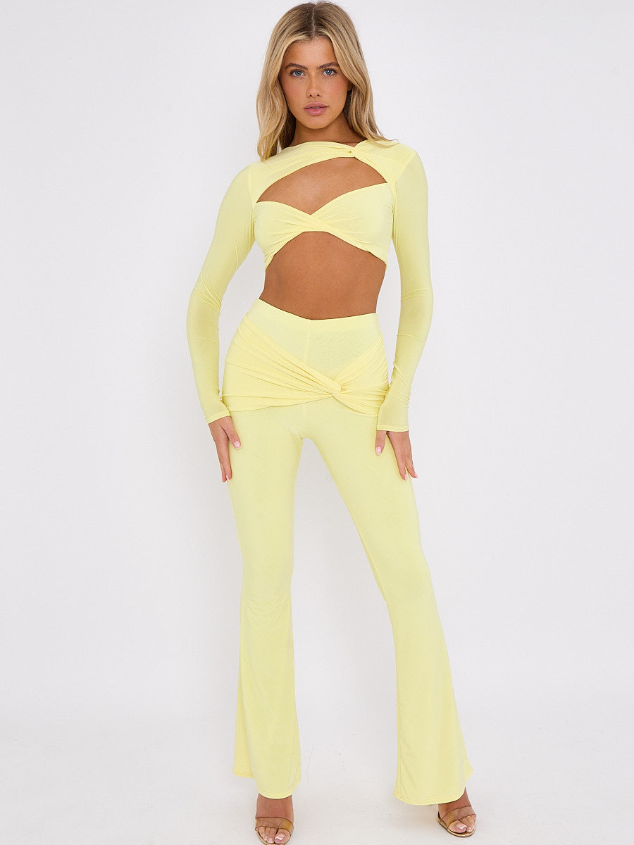 Cut Out Twist Front Crop Top & Flared Trouser Co-ord