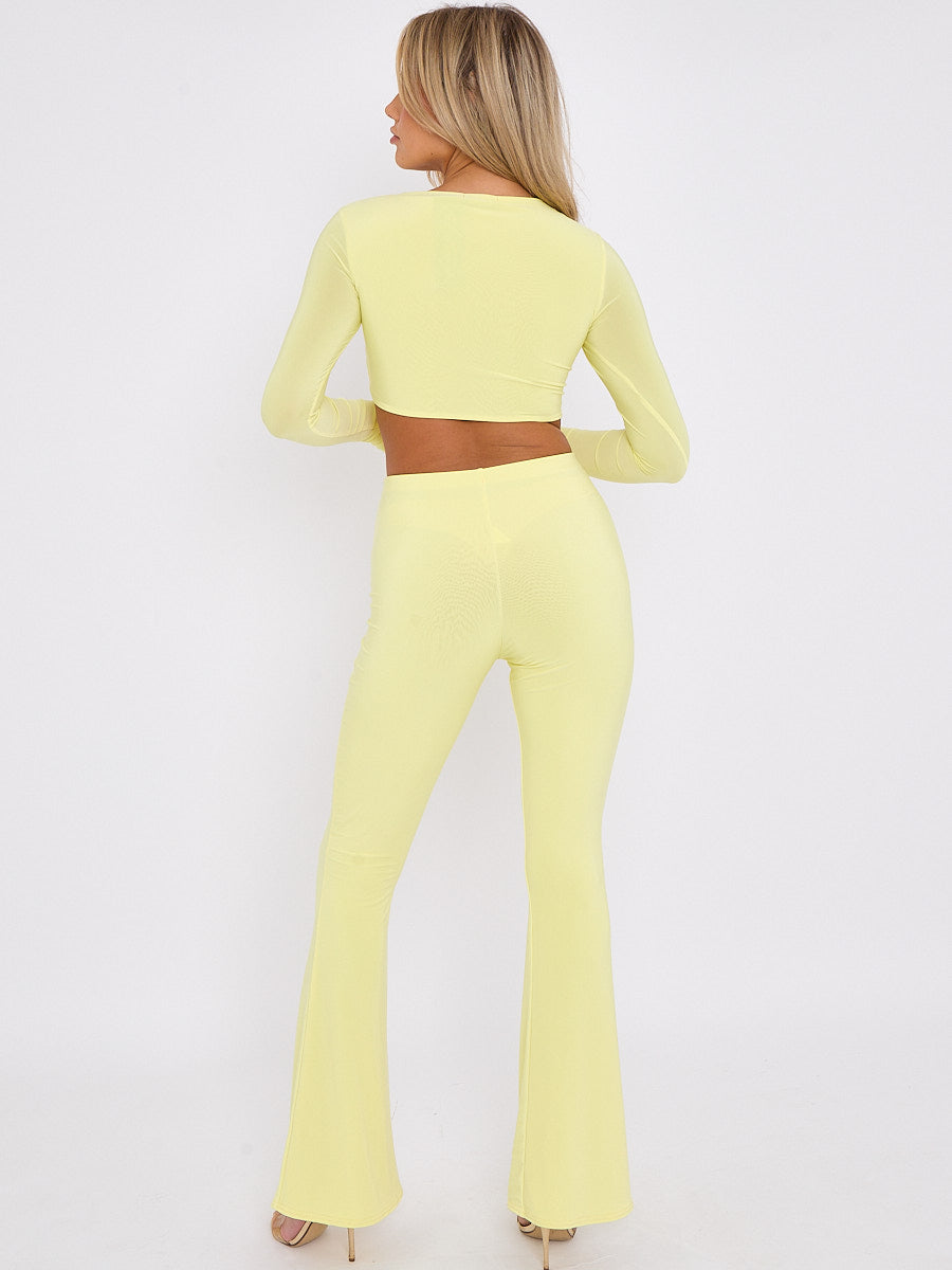Cut Out Twist Front Crop Top & Flared Trouser Co-ord