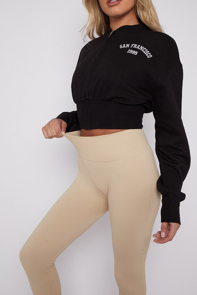 Stretchy High Waisted Ribbed Leggings