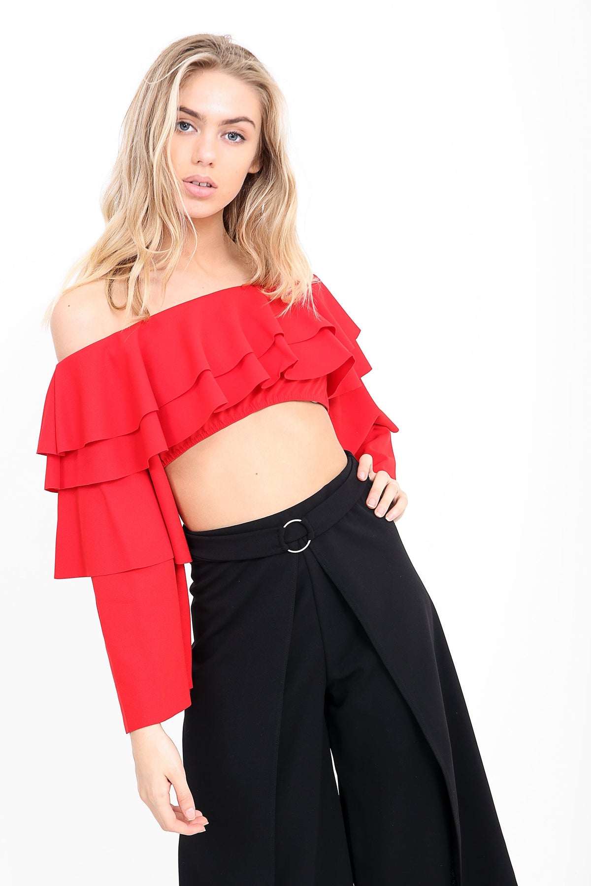 Extreme Layered Frill Bardot Crop Top