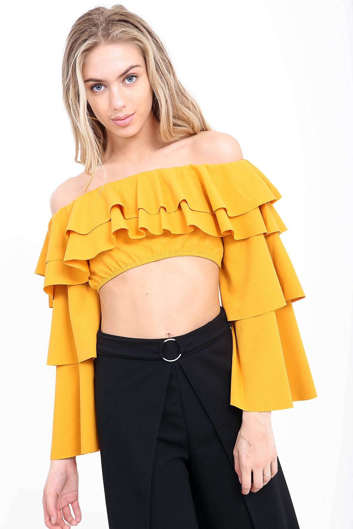 Extreme Layered Frill Bardot Crop Top