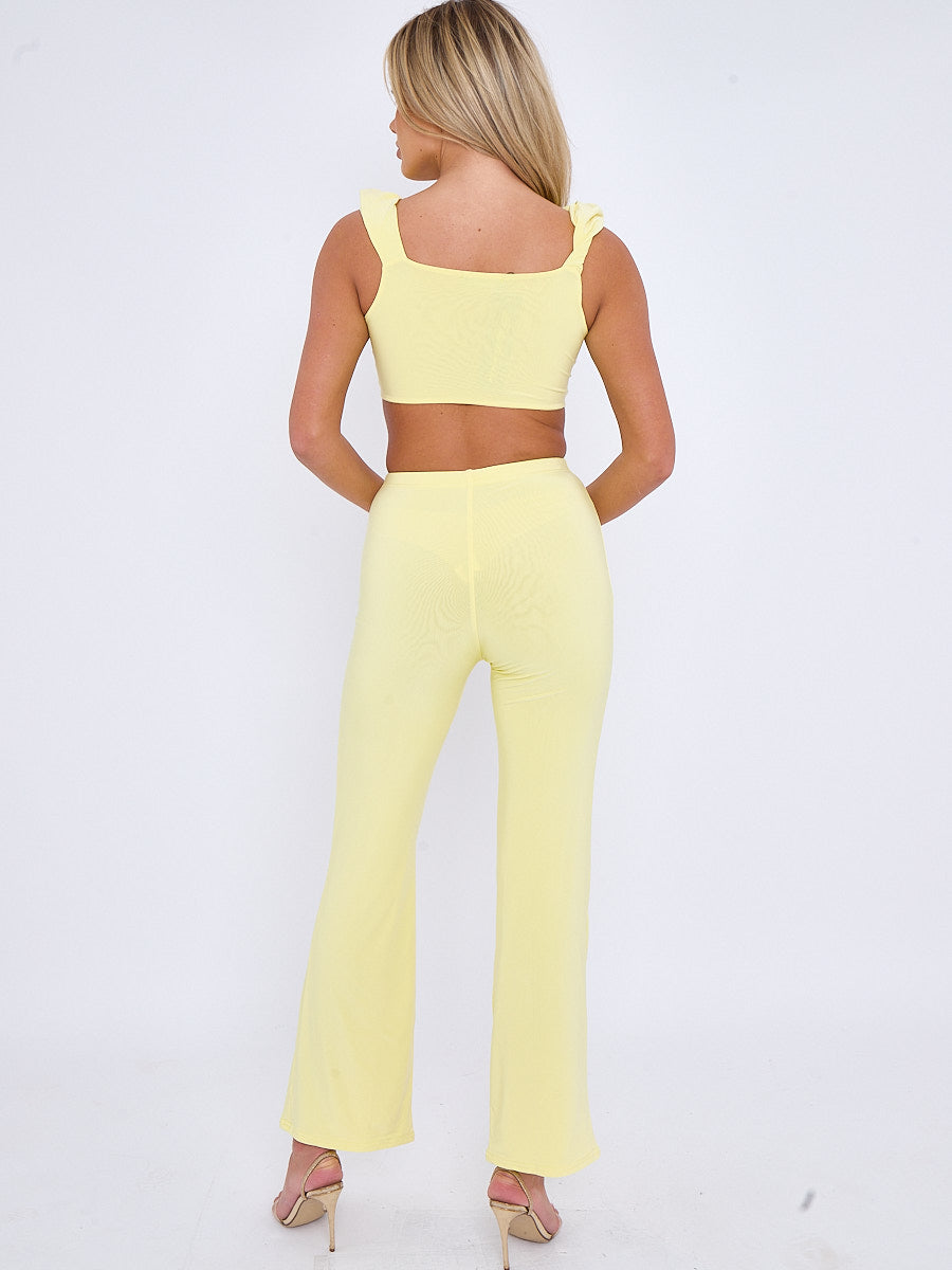 Ruched Straps Crop Top & Wide Leg Trouser Co-ord
