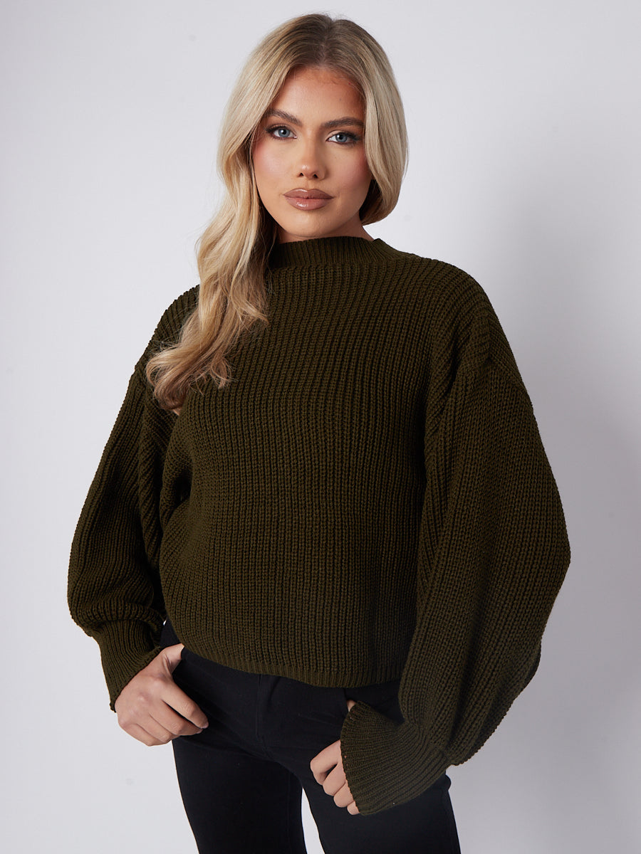 Plain Oversized Cropped Knitted Jumper