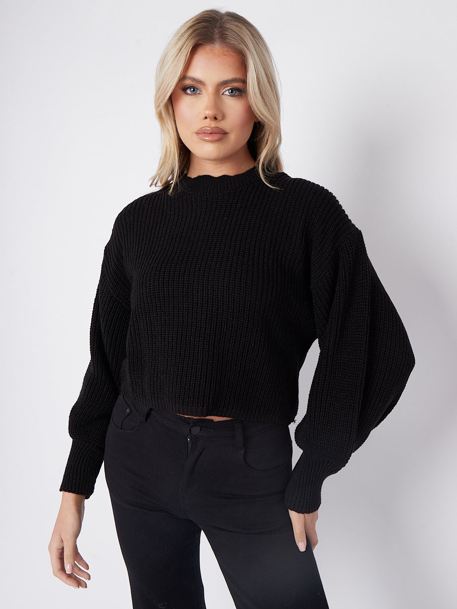 Plain Oversized Cropped Knitted Jumper