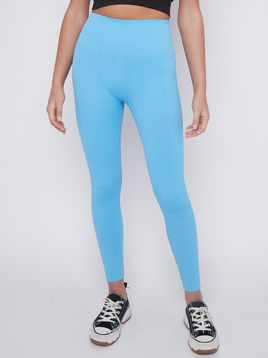 Stretchy High Waisted Ribbed Leggings