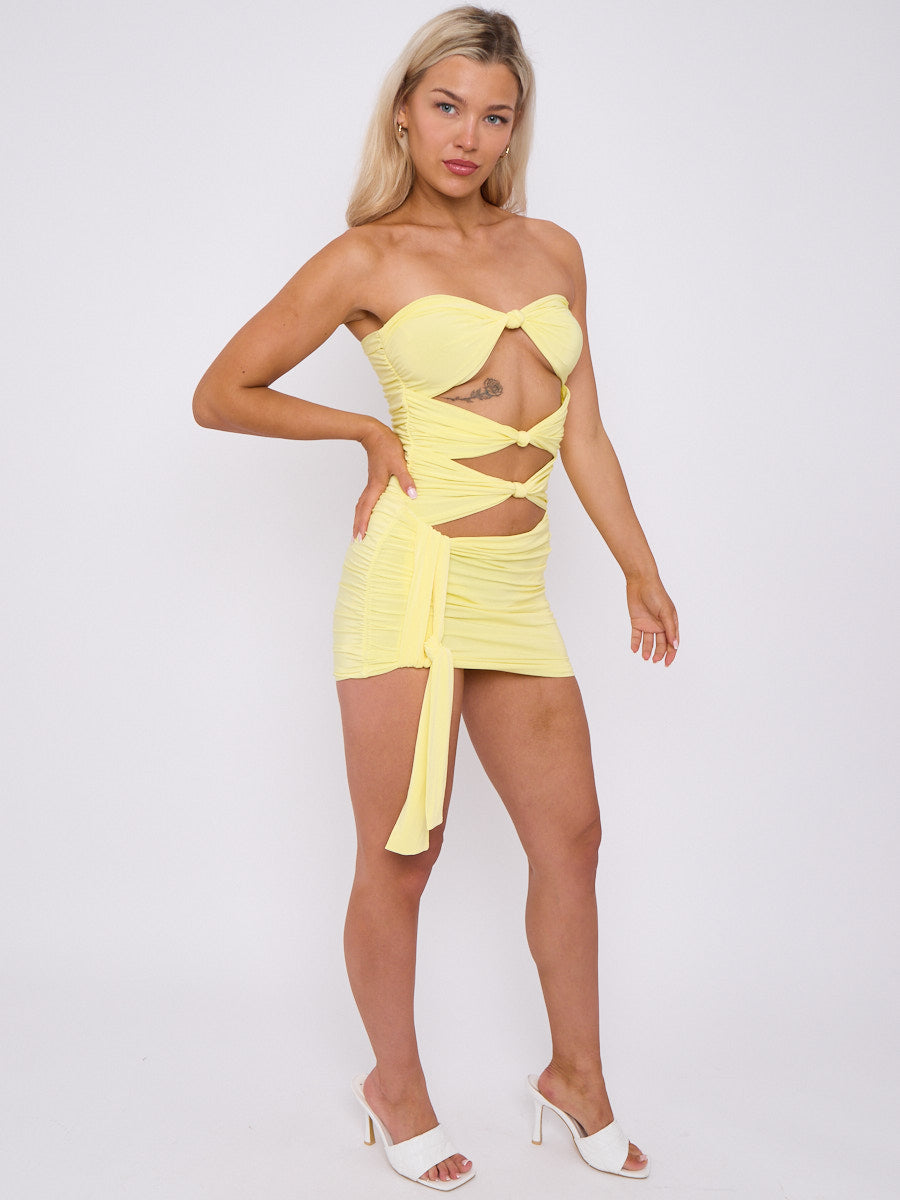 Cut Out Knot Front Bandeau Bodysuit & Mini Skirt Co-ord