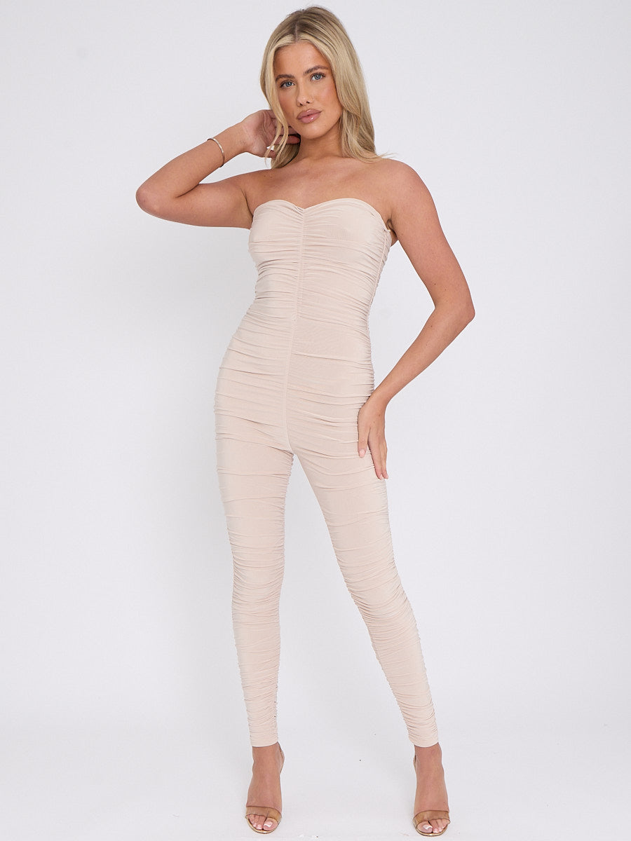 Slinky Ruched Bodycon Fit Bandeau Jumpsuit
