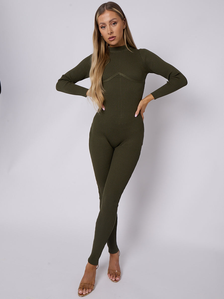 Corset Style Ribbed Jumpsuit