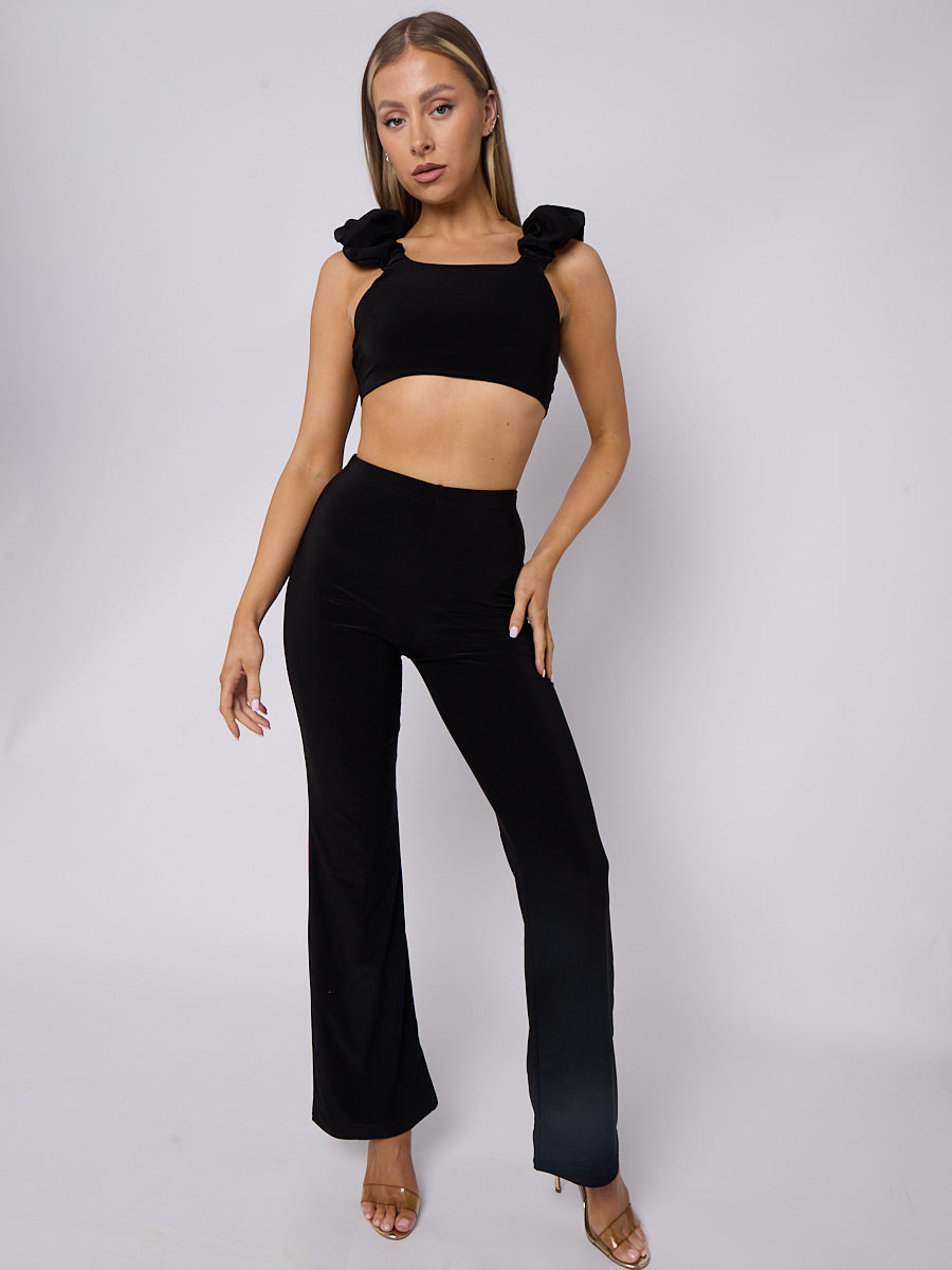 Ruched Straps Crop Top & Wide Leg Trouser Co-ord